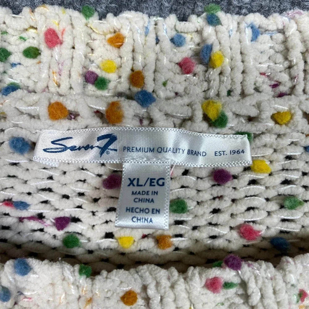 Seven7 Mens XL Cream Multi Color Confetti Fleck Chunky‎ Knit Pullover Sweater